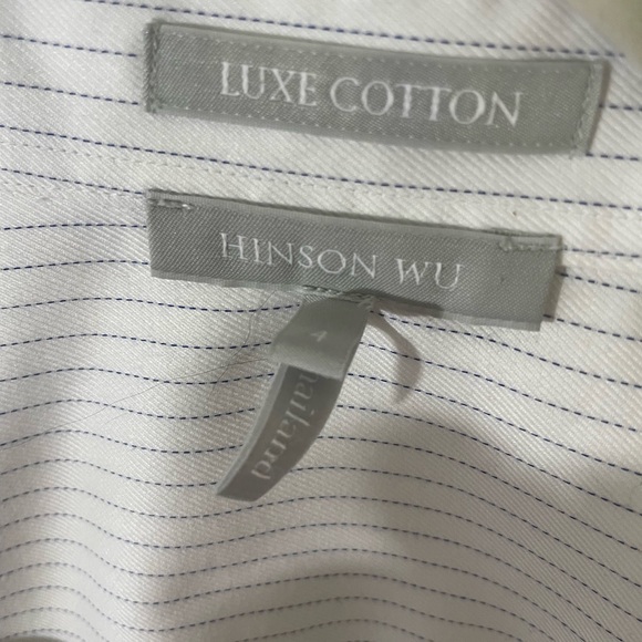 Hinson Wu Luxe Cotton Button‎ Down Top Small White Stripe Preppy Designer Office - Picture 6 of 6